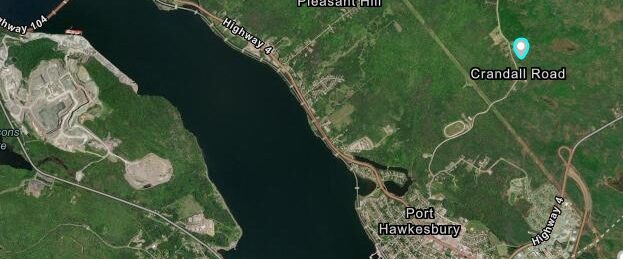 Overhead map view of Port Hawkesbury area